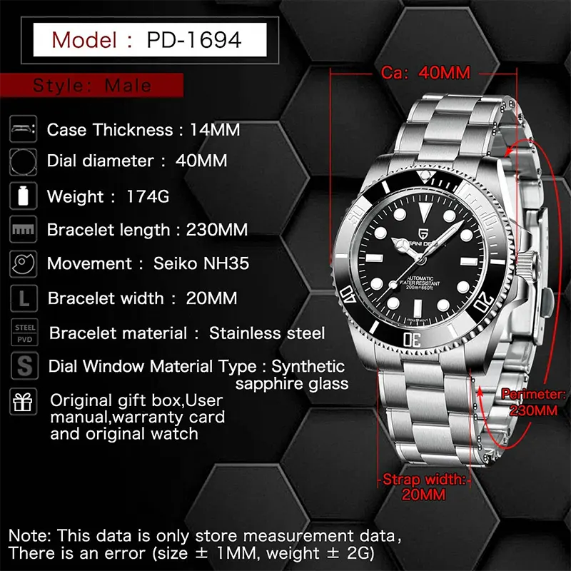 Pagani Design Submariner Automatic Black Men's Watch- PD-1694